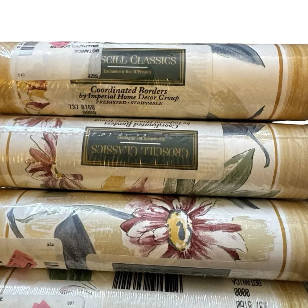 4 Croscill Classics Yellow Green‎ Floral Border Rolls 5 Yards New Vtg Imperial
